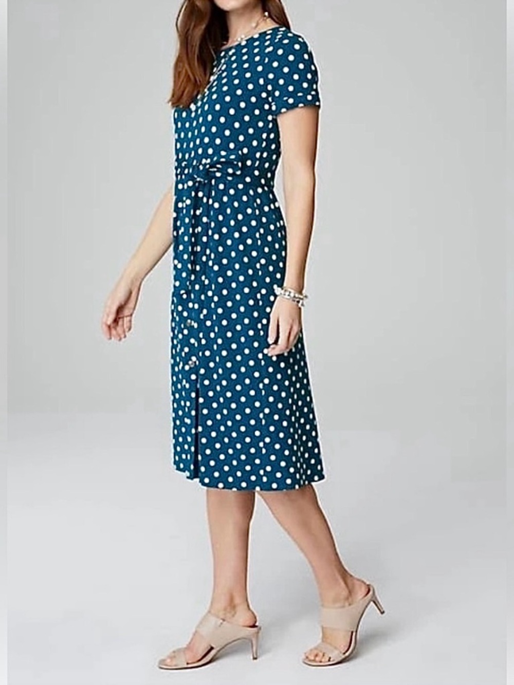 NEW j. jill Wearever Collection Atlantic Timeless Dot belted dress